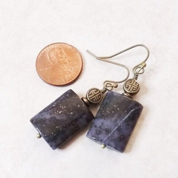 Night Sky + Stars! Deep Blue Speckled Jasper Earrings - Simplicity Minimalistic - Picture 1 of 7